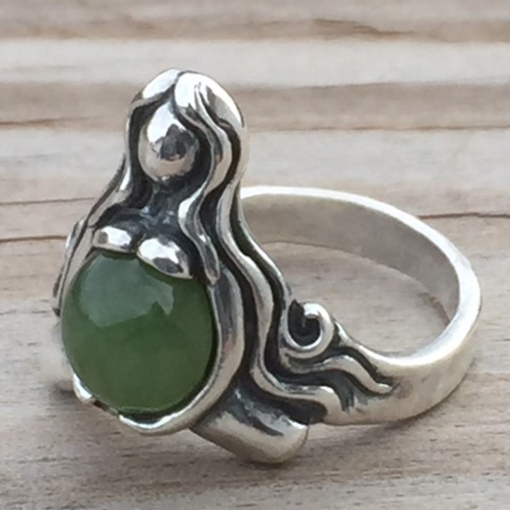 Goddess of Abundance Ring .925 Sterling Silver w/ genuine Jade gem Made in USA - Picture 8 of 8